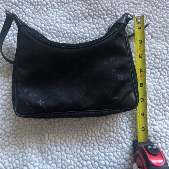 LOUIS VUITTON Small Black Satin and Leather Trim Monogram Boulogne Baguette - Picture 11 of 12